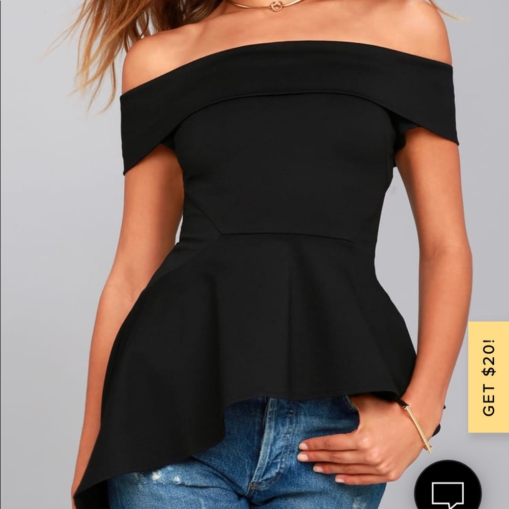 Off the shoulder top w/asymmetric, peplum hem ❤️